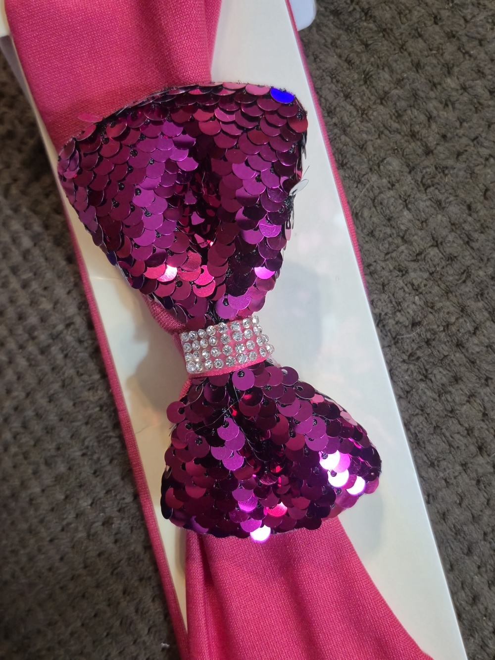 Pink Sequin Bow Headband with Rhinestone Accent - Kids Accessories